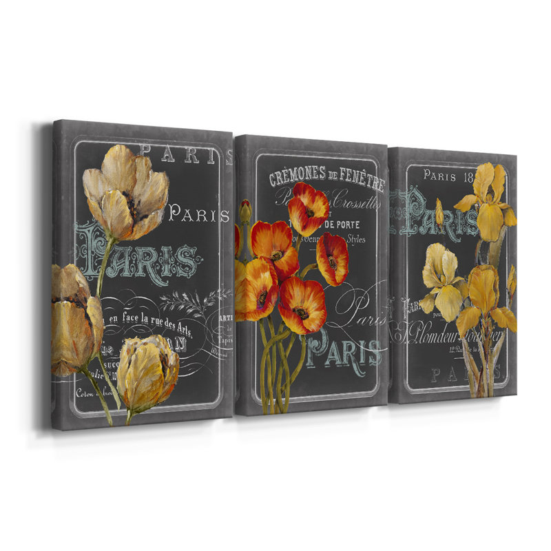 Tableau noir Paris II - Toile tendue avec châssis sur mesure - 3 pièces, H 60 po x l 120 po