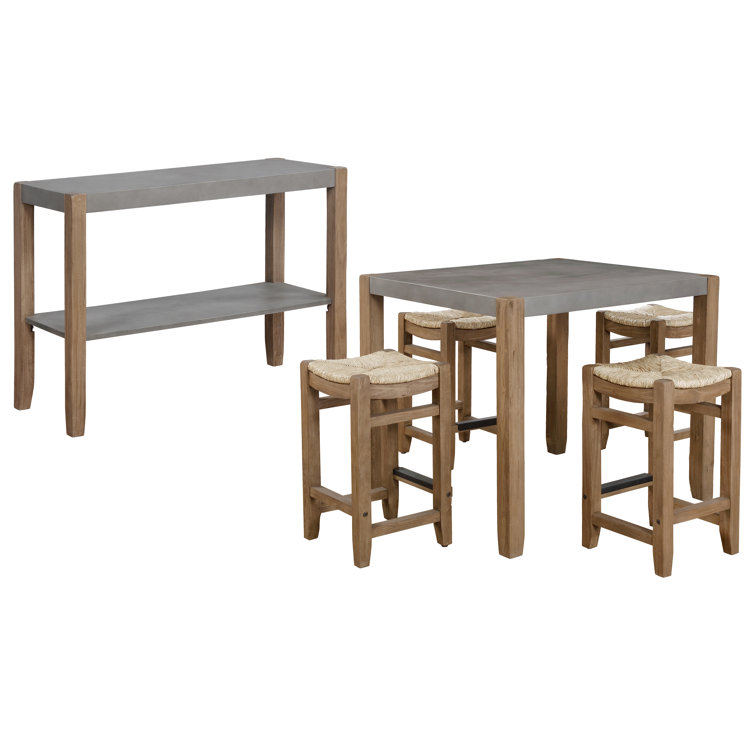 Aston 6 Piece Dining Set With 42"W Dining Table Four 15"W Square Stools And 1 Buffet Console Table