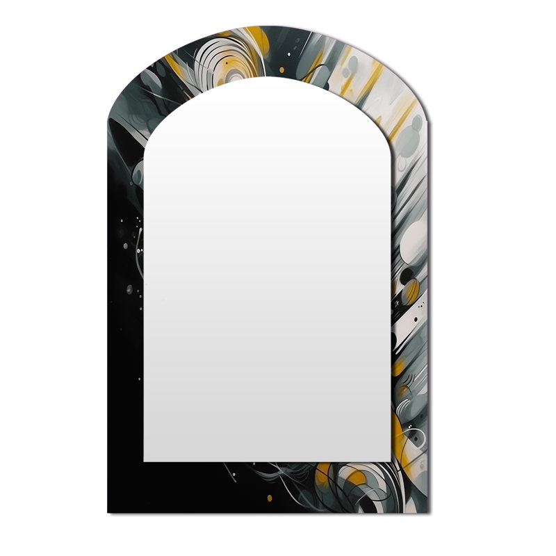 Gris et jaune infini géométrie II - miroir mural décoratif arqué géométrique, grand miroir asymétrique gris, impression sur métal