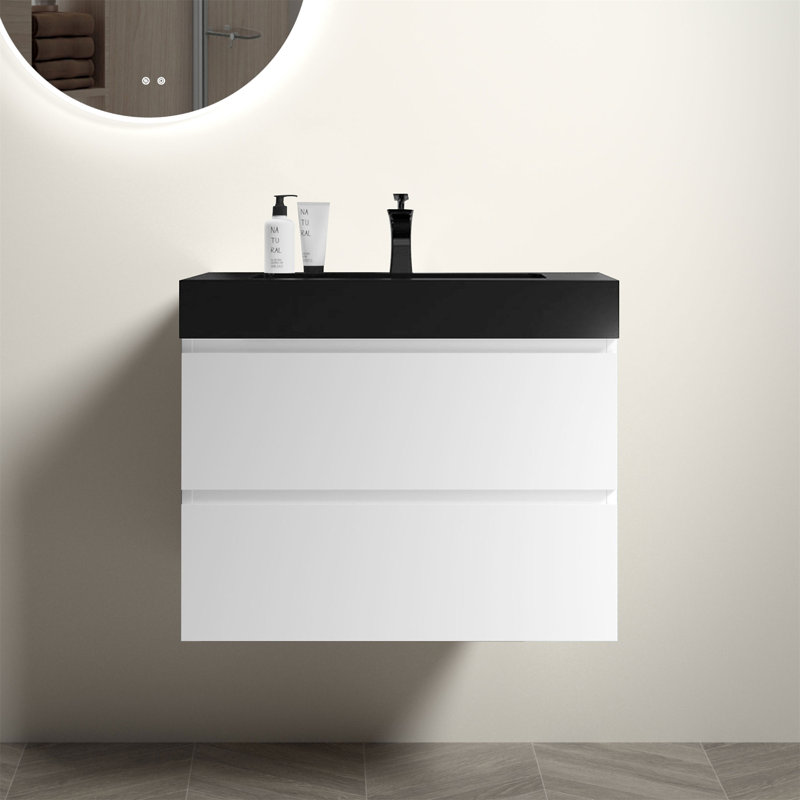 Meuble-lavabo avec lavabo Alice, 30", Blanc, Noir