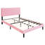 Structure de lit double moderne rose avec tête de lit en tissu de lin - pas de sommier tapissier, installation facile, construction robuste recouverte d'un bouton à assembler, soutien solide-1219975645-1219975640