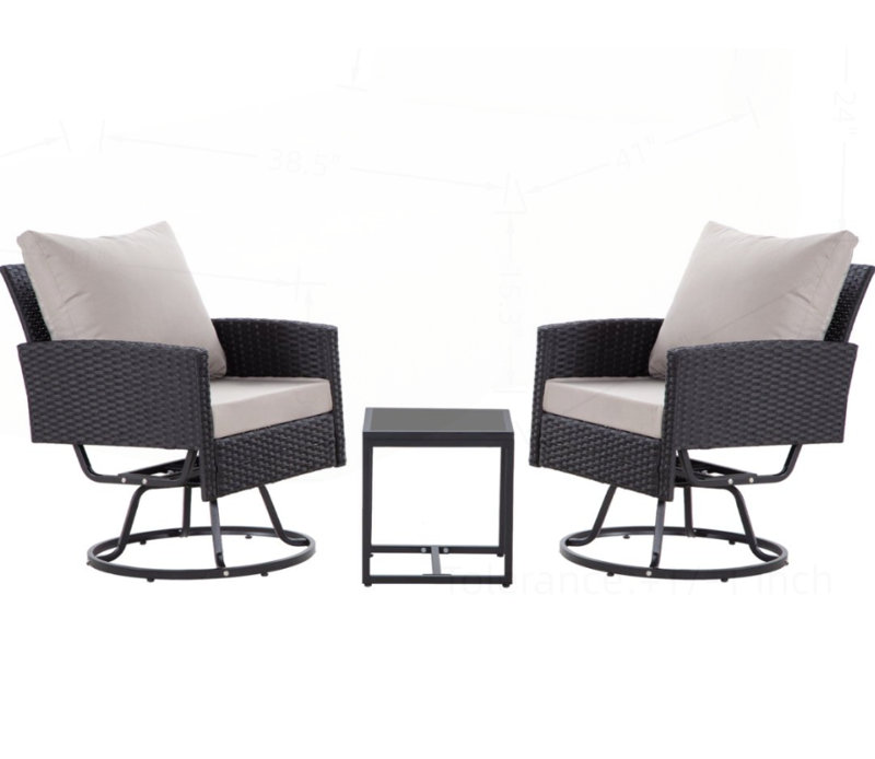 Ensemble de mobilier d'extérieur en osier avec chaises pivotantes et table basse pour espaces variés, Gris, Noir