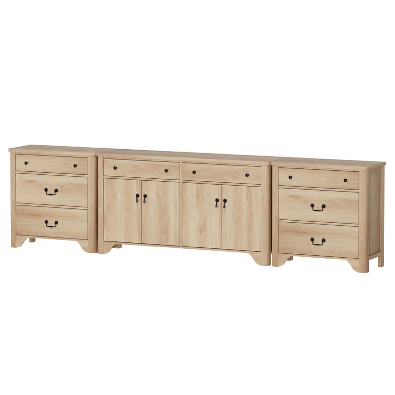 Haikey 3PCS Farmhouse 122"W Large Sideboard Cabinet, 59" Sideboard with 4 Doors and 2 Drawers & 3-Drawer Storage Cabinets Set of 2 for Dining Room, Living Room, Kitchen, and Bedroom