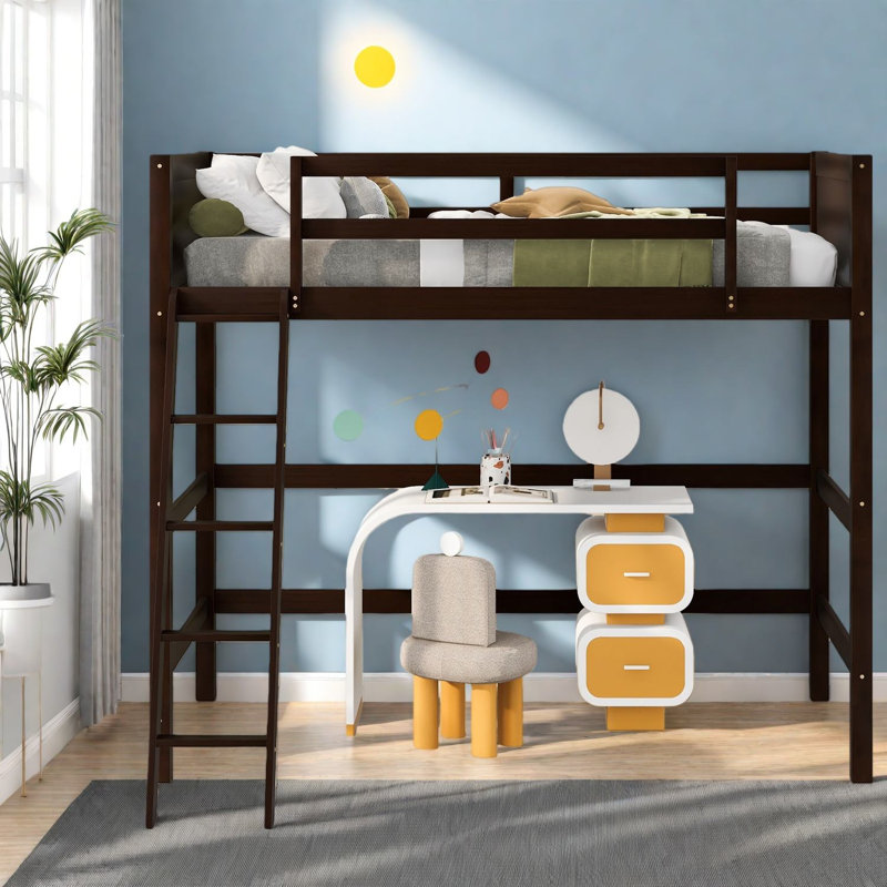 Lit mezzanine en bois massif peu encombrant, simple espresso moderne