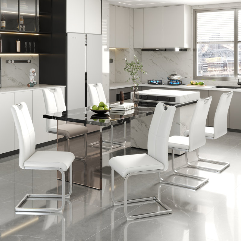 Modern Dining Chairs with Faux Leather Padded Seat Dining Living Room Chairs, High Back Dining Room Chairs Metal Home Kitchen Furniture Modern