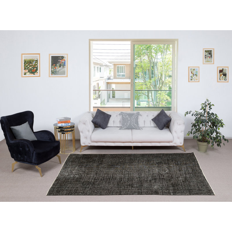 Tapis turc en laine fabriqué à la main 5,3 x 8,7 pi de style turc rétro pour un intérieur contemporain
