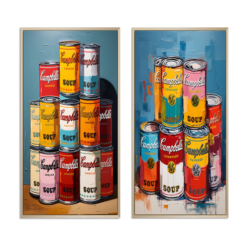 «Pop Art Campbells Soup», 2 pièces, Encadrement brun, H 40 po x l 40 po