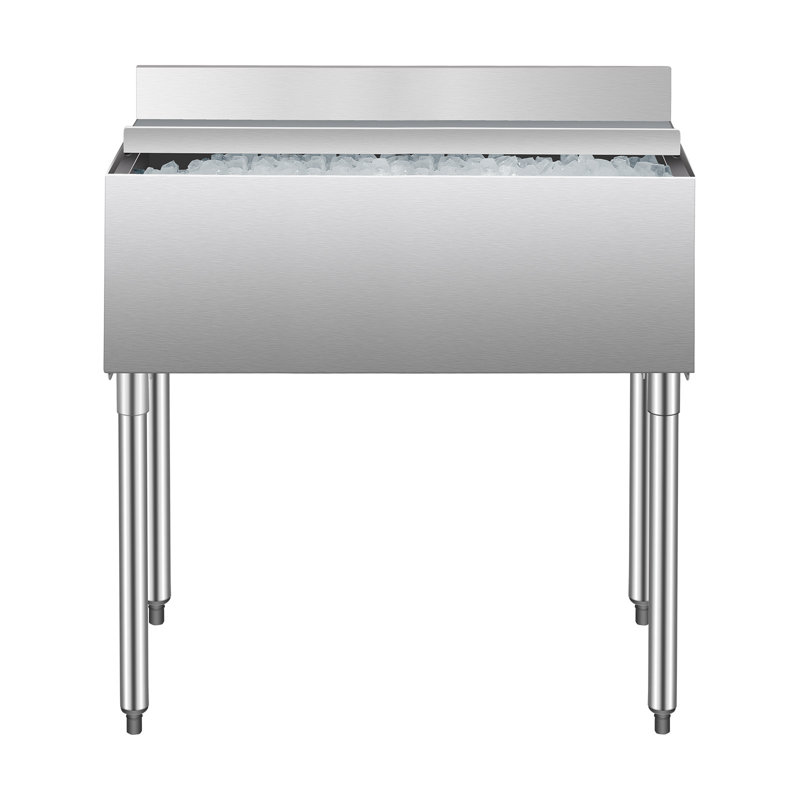 Bac à glaçons commercial, bac à glaçons sous la barre 95,3 L, glacière en acier inoxydable 35,9 x 19 x 37 po avec couvercle coulissant, porte-bouteilles et pieds réglables, unité de cocktail pour bars, restaurants et pubs