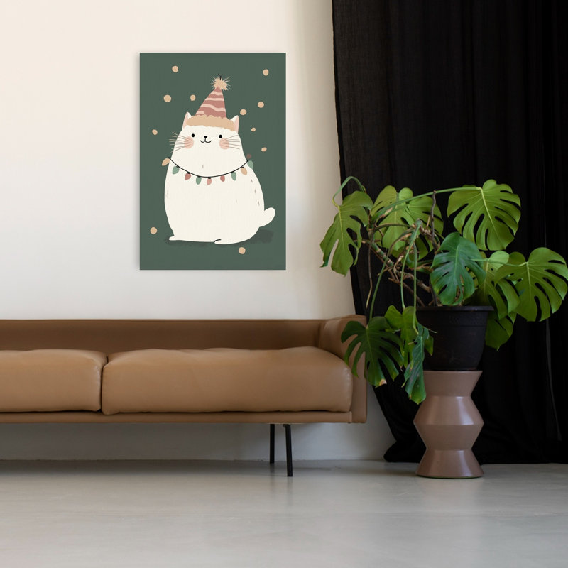 Festive Cat With Lights Contemporary Cat Winter Wall Art Print by Mathieu - Wrapped Canvas Print, 121.92cm H x 81.28cm W