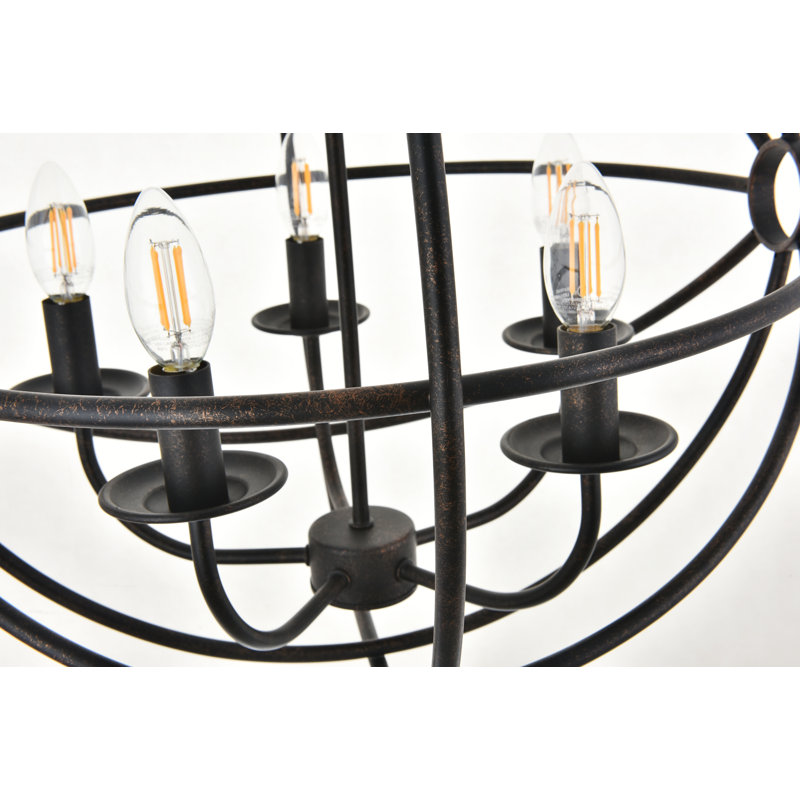 Kwiete Single Globe Pendant, Dark Brown, 5 Lights, 20.8" H x 19.7" W x 19.7" D