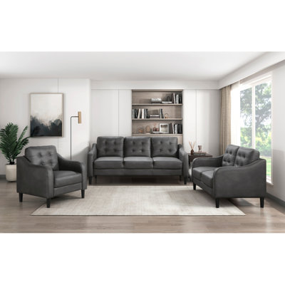 Kestwick Modern Sofa 3Pc Sofa Set Microfiber Upholstered Sofa Loveseat Chair Button-Tufted Contoured Arms Solid Wood Frame Casual