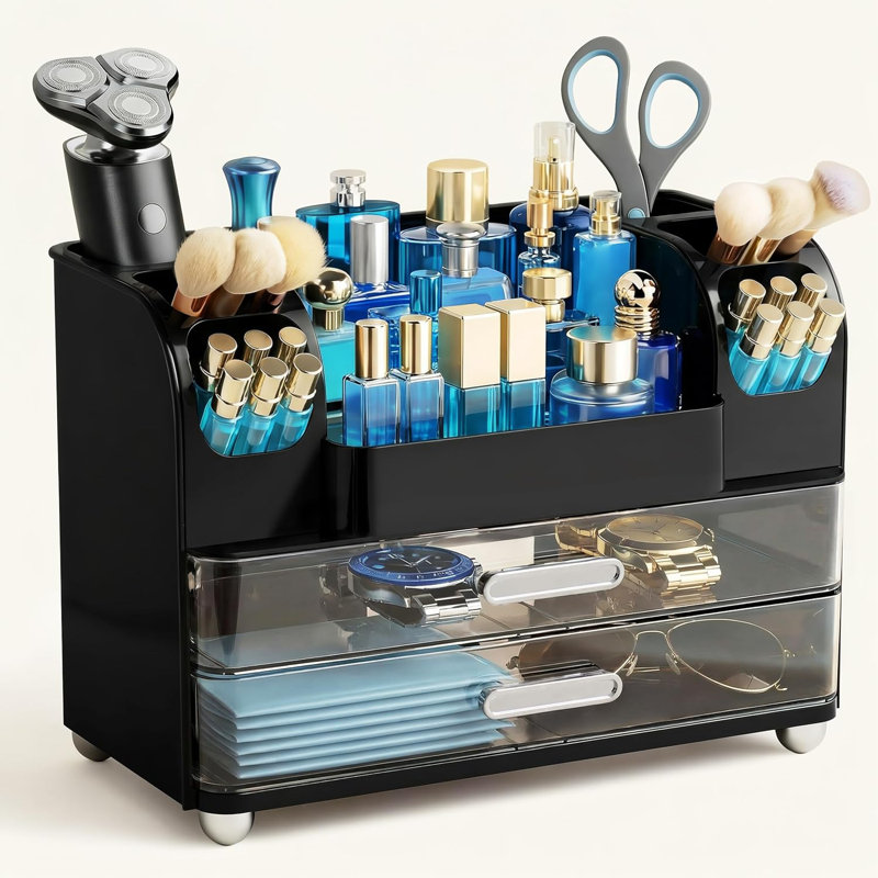 Organisateur de maquillage pour coiffeuse avec porte-brosse