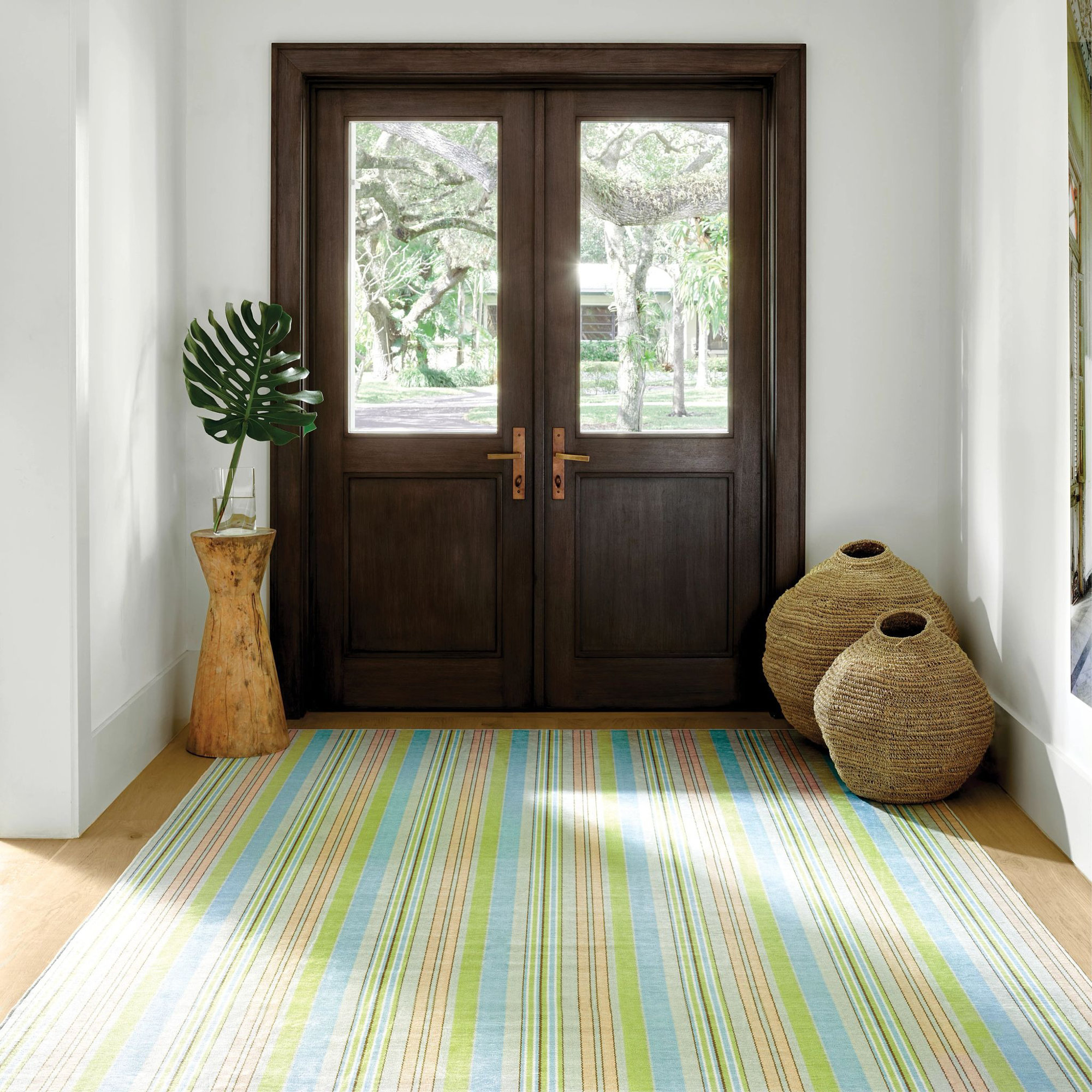 Aquinnah Ticking Multi Machine Washable Rug, Rectangle 6' x 9'