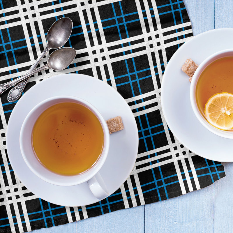 Plaid Tea Towel Kitchen Towel, Cotton Blend, Black/White/Blue
