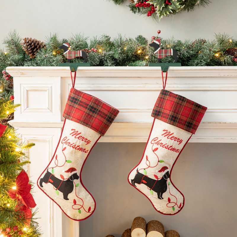 2PK  5.92"H  Wooden/Metal Dachshund Stocking Holder