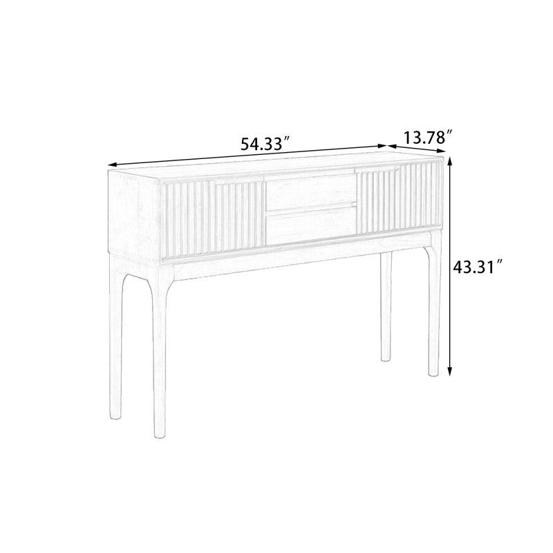 Brown Rectangular Solid Wood Console Table, 35.43" H x 54.33" W x 13.78" D