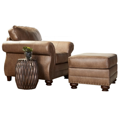Faux Leather Ottoman with Antique Bronze Nailheads