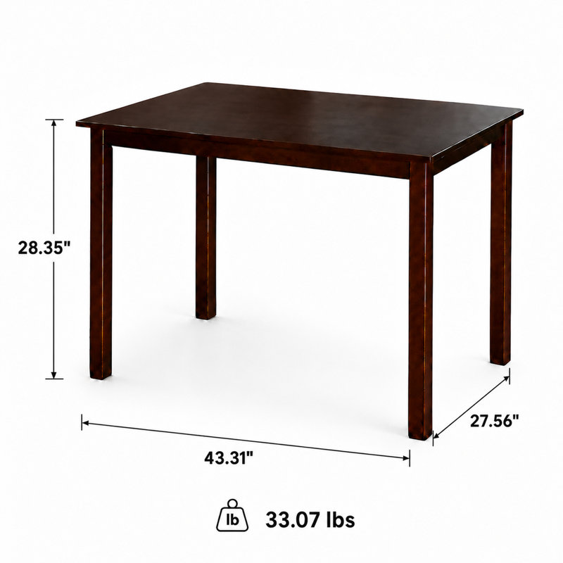 43-Inch Rectangular Wood Dining Table, Cappuccino Finish