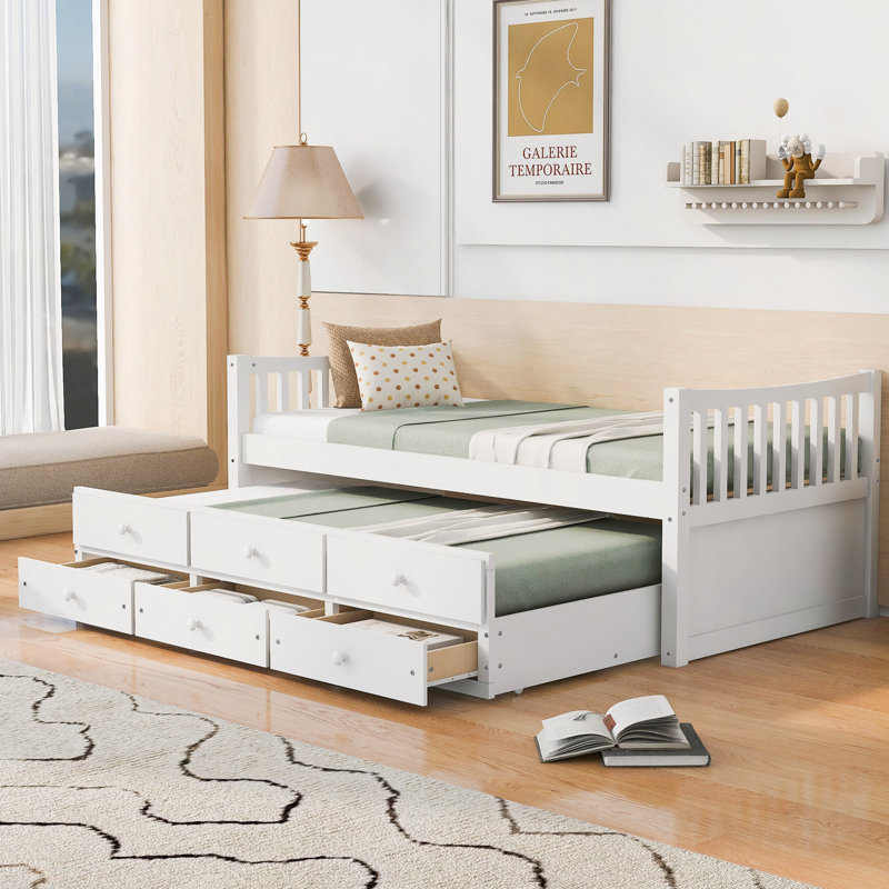 Lit de jour avec couchette et tiroirs, Lit simple, Blanc
