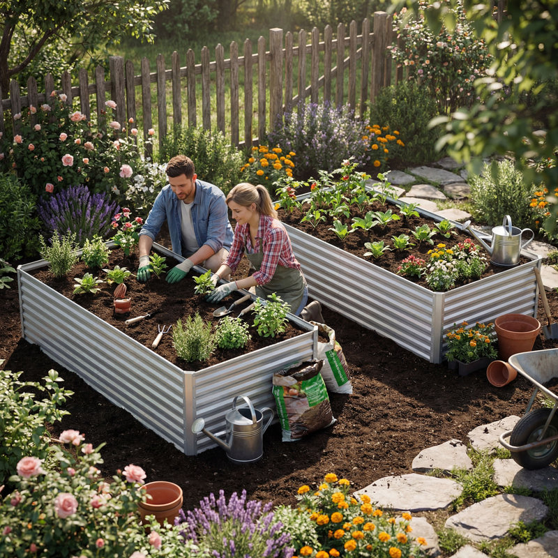 Set Of 2 Metal Planter Box Galvanised Raised Garden Bed, 60cm H x 180cm W x 90cm D