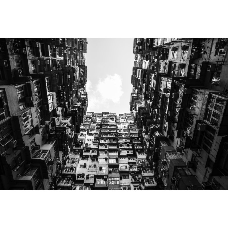 "Old Building" Fedd, reproduction de photo sur toile en noir et blanc, H 24 po x l 36 po, Oui, Cadre noir simple