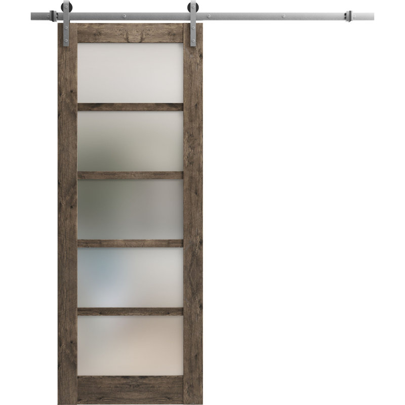 Porte de grange à panneaux en bois Quadro sans trousse de quincaillerie d'installation, Chêne cognac, 28 po x 80 po