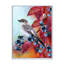 Petit oiseau gris sur un rameau d'automne rouge sur bleuet - impression sur toile-59711212-59780659