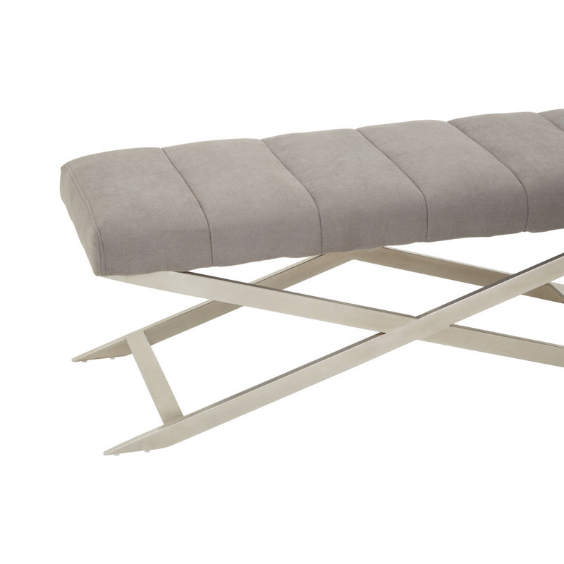 Balgobin Polyester Blend Upholstered Bench, Grey/Brushed Silver