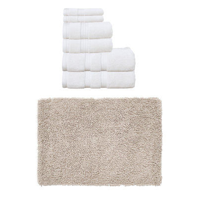Bruno Collection 100% Soft Cotton Bath Towel Set & Bath Rug