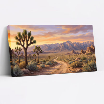Tableau sur toile tendue représentant un paysage désertique avec des yuccas et des montagnes (lot de 1)
