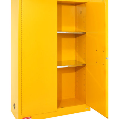 45 Gal Flammable Liquid Storage, Steel, 42.9 X 18.1 65.2 In, Proof, Yellow, Industrial Use, 2 Adjustable Shelves, Manual Doors, , Ventilated, Secure With Collecting, Grounding And 3 Locking Steel