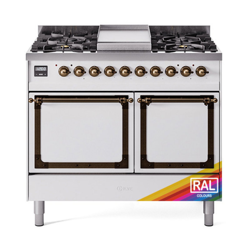 ILVE Nostalgie II Series Noblesse 40 inch Dual Fuel Range with 6 Sealed Burners (Glass Door), Chrome, Liquid Propane