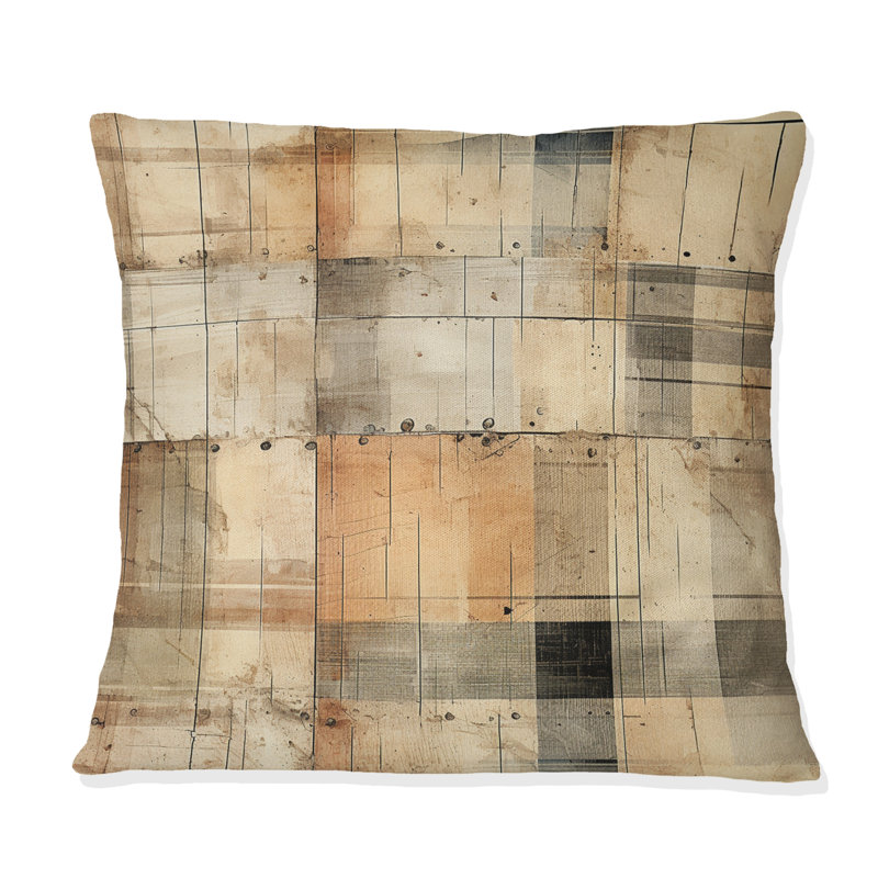 Coussin décoratif rustique beige à carreaux rustiques, H 18 po x l 18 po