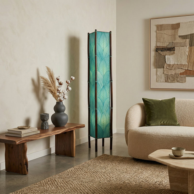 Quintan 72'' Black Column Floor Lamp, Sea Blue