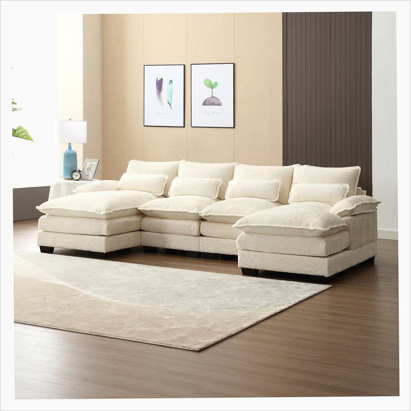 Odas 110.63'' Modular Sofa, Beige Fabric