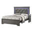 Tête de lit capitonnée en similicuir gris foncé avec lit grand format 1 pièce et meubles de chambre à coucher à DEL gris en bois massif FB