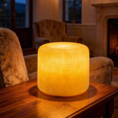 Lampe de table cylindrique en marbre de jade en cristal naturel, veilleuse en marbre à DEL à intensité variable, lampe de chevet rechargeable en pierre de jade pour une utilisation intérieure et extérieure