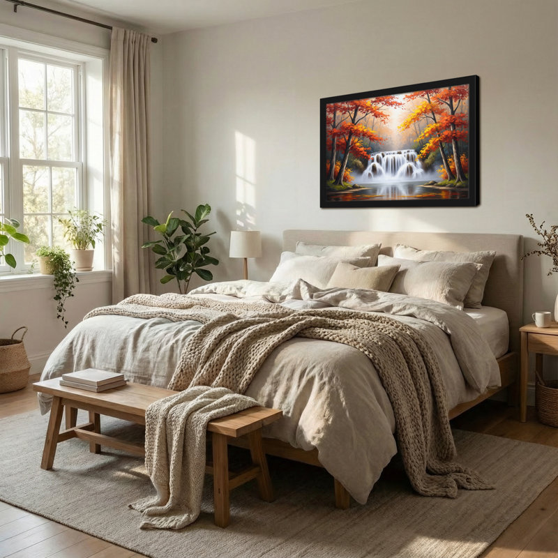 «Landscape & Nature Autumn Trees Waterfall Reflection Landscape», reproduction d'art sur toile, H 20 po x l 30 po