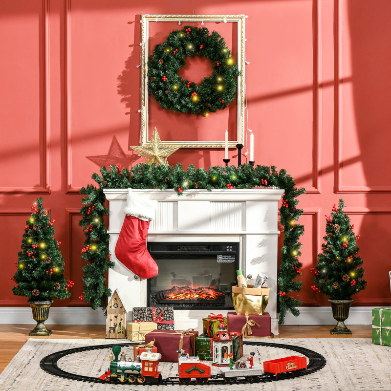 Collection Christmas Ornament 4 avec blanc chaud: baies rouges, pin, 2 feuillages d'entrée, arbres sécurisés