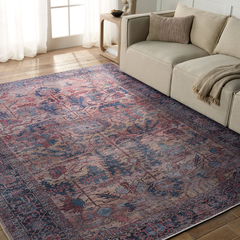 Ainsworth Medallion Blue/ Pink Area Rug (5'3"X8'), Rectangle 5'3" x 8'