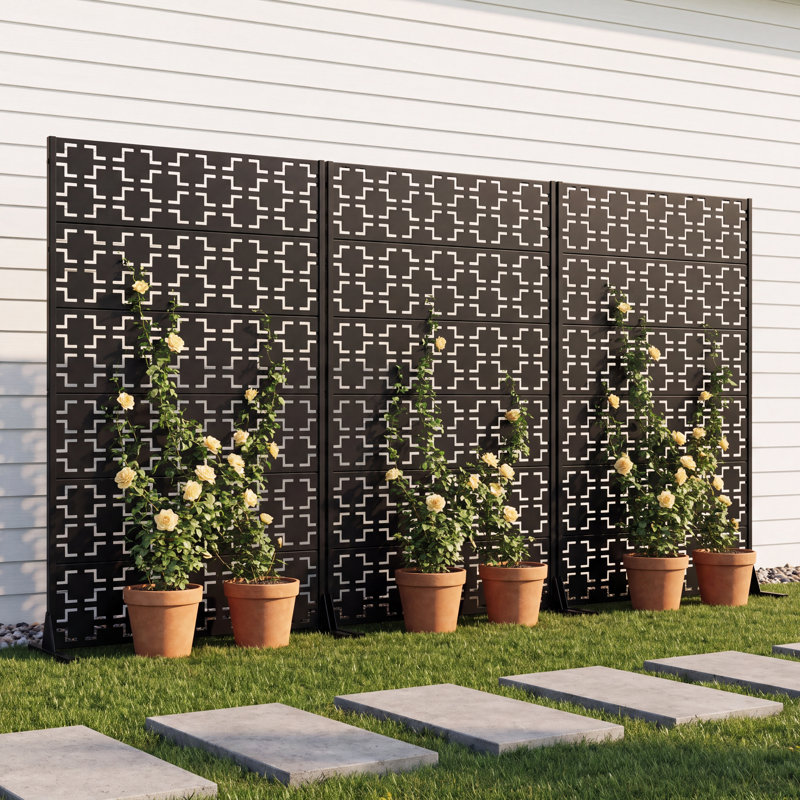183cm H Freestanding Metal Room Divider Decorative Privacy Screen Garden Lattice Panel Trellis for Patio, Balcony, Backyard, Pool, Indoor Room