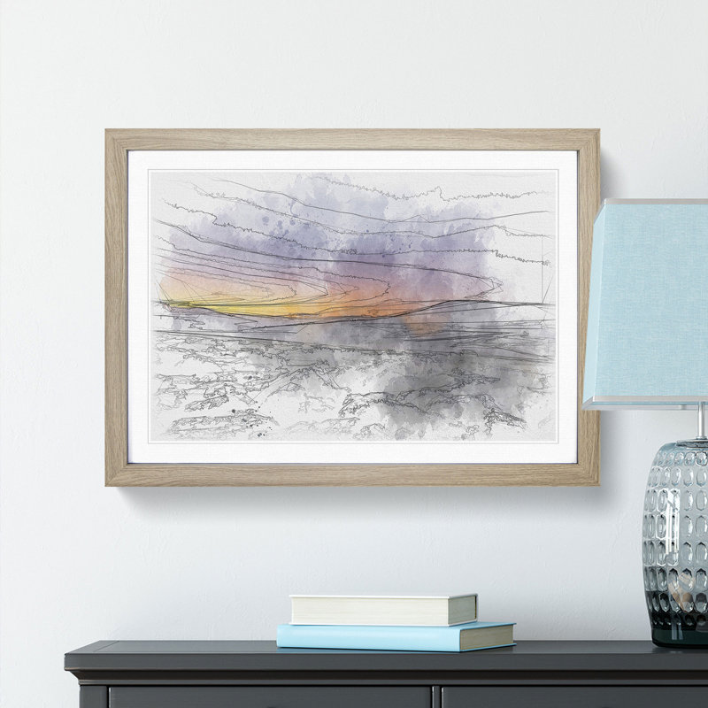 Sunrise over the Yorkshire Dales Sketch - Picture Frame Graphic Art Print, Oak Framed, 45cm H x 63cm W x 2cm D
