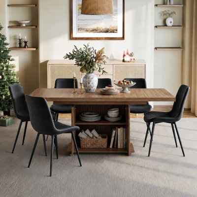 Denton 63"- 78" Modern Extendable Dining Table Set With Double-Tier Storage & PU Leather Chairs