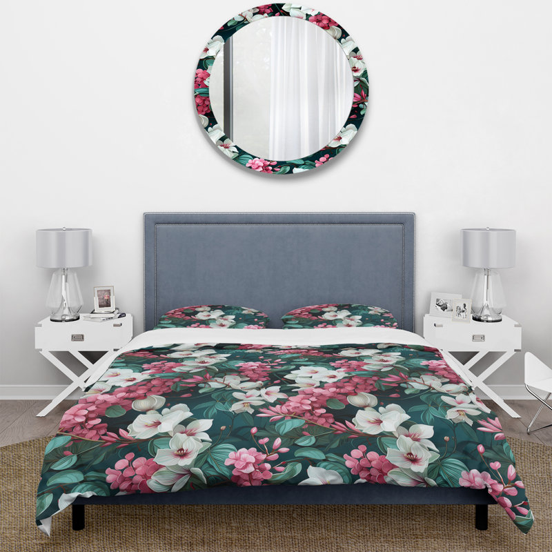 Exotic Vines Tropical Pattern Floral Duvet Cover, King Duvet Cover + 2 King Shams