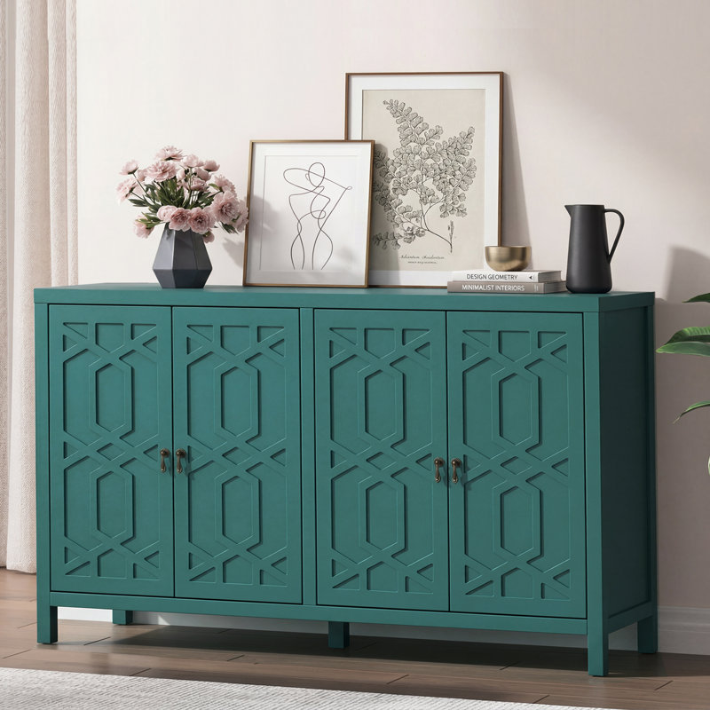 Sideboard Cabinet With Adjustable Shelves And 4 Doors, Green