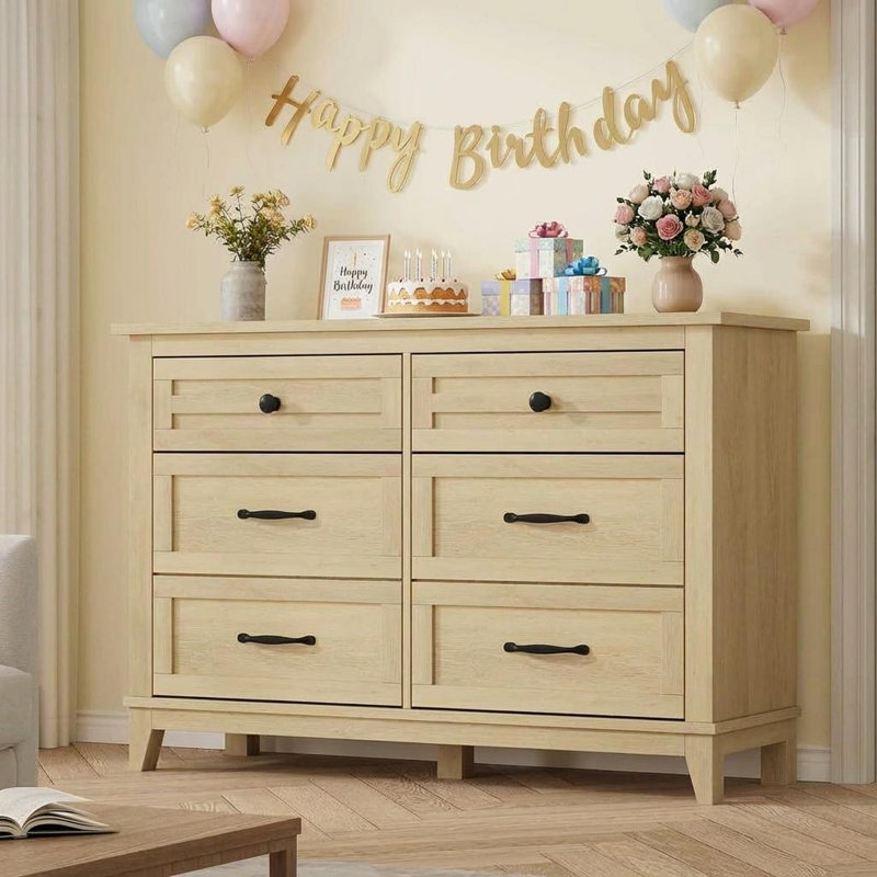 6 Dresser for Bedroom, 47 in Wide Drawer Dresser with Storage Freestanding, Wooden Closet Storage Chest for Living Room, Bedroom, Entryway