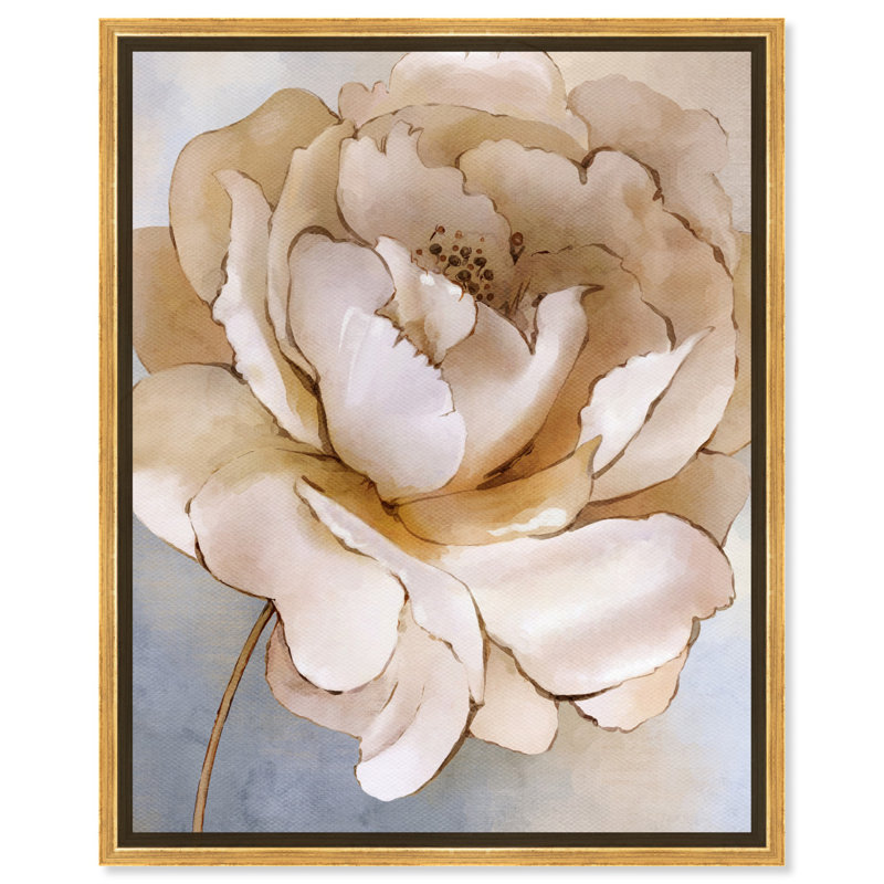 Art féminin glamour sur toile de pivoines, Cadre argenté, H 46 po x l 37 po