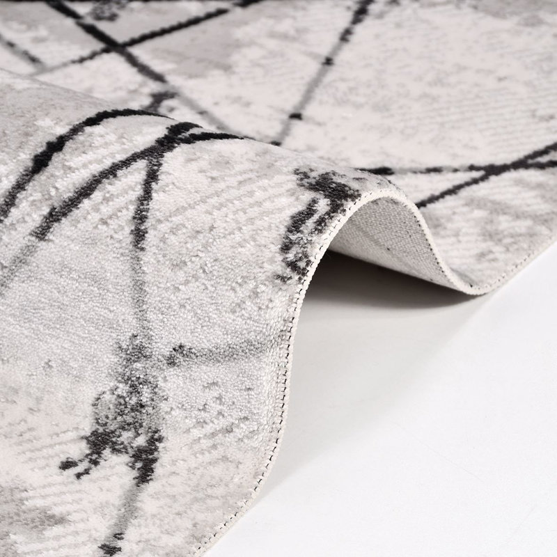 Tapis gris moderne / abstrait lavable à la machine, Rectangle 3 pi 4 po x 6 pi 7 po