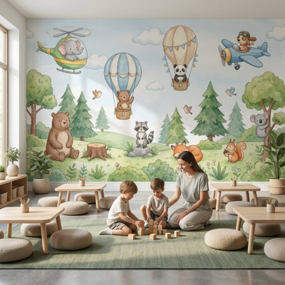 Papier peint mural fantaisiste avec motif de forêt fantaisiste