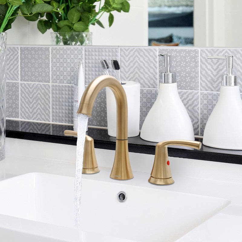Widespread 2-handle Bathroom Faucet with Drain Assembly, Gold
